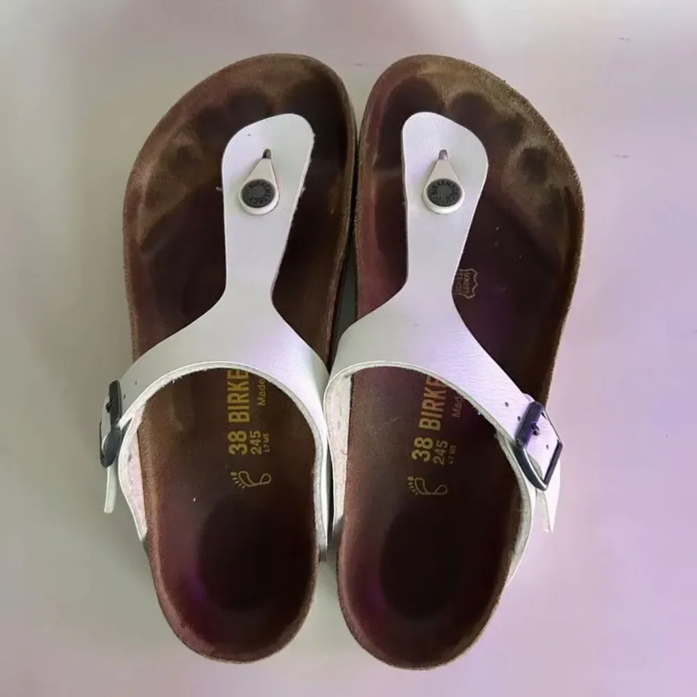 Birkenstock Gizeh Thong Sandals Womens Size 38 L7 M5 White Birko-Flor Comfort